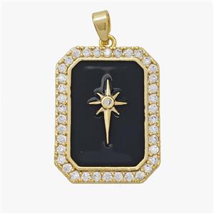 Copper Northstar Pendant Pave Zirconia Black Enamel Rectangle Gold Plated, approx 18-25mm [FD18516]