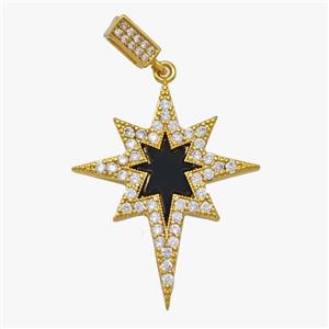 Copper Northstar Pendant Pave Zirconia Black Enamel Gold Plated, approx 24-30mm, 3-5mm [FD18517]