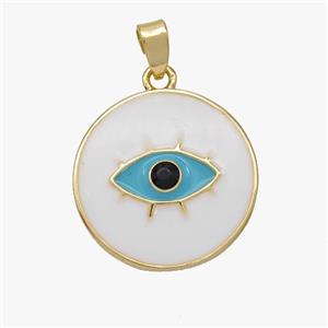 Copper Eye Pendant Teal White Enamel Gold Plated, approx 18mm [FD18520]