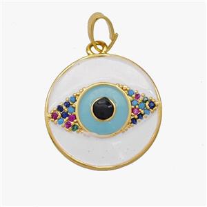 Copper Eye Pendant Teal Enamel Pave Zirconia Gold Plated, approx 18mm [FD18521]