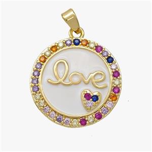 Copper Love Pendant Pave Zirconia White Enamel Gold Plated, approx 19mm [FD18522]