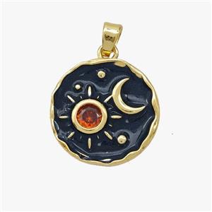 Copper Sun Pendant Pave Zirconia Black Enamel Moon Gold Plated, approx 17.5mm [FD18524]