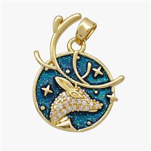 Copper Reindeer Pendant Pave Zirconia Painted Gold Plated, approx 17-25mm [FD18525]
