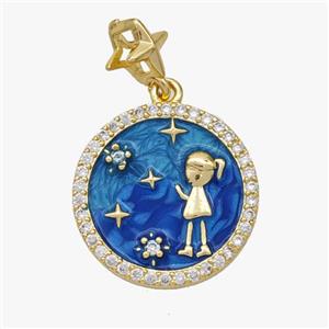 Copper Girl Kids Pendant Pave Zirconia Blue Painted Gold Plated, approx 19mm, 6mm [FD18526]
