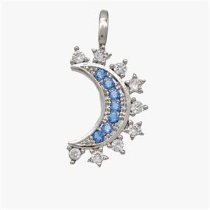 Copper Moon Pendant Pave Zirconia Platinum Plated, approx 12-18mm [FD18527]