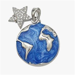 Copper Earth Pendant Blue Painted Star Platinum Plated, approx 11mm, 20mm [FD18529]