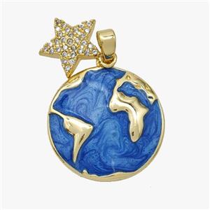 Copper Earth Pendant Blue Painted Star Gold Plated, approx 11mm, 20mm [FD18530]
