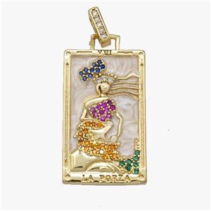 Copper Tarot Card Pendant Pave Zirconia Empress White Enamel Gold Plated, approx 15-25mm [FD18531]