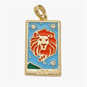 Copper Tarot Card With Leo Blue Red Enamel Gold Plated, approx 15-24mm [FD18533]