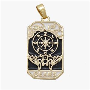 Copper Tarot Card Pendant Enamel Gears Gold Plated, approx 14-22mm [FD18535]