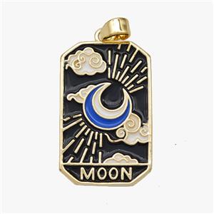 Copper Tarot Card Pendant Blue Enamel Moon Gold Plated, approx 14-22mm [FD18536]