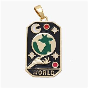 Copper Tarot Card Pendant Black Enamel World Gold Plated, approx 14-22mm [FD18537]