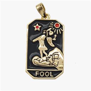 Copper Tarot Card Pendant Black Enamel Fool Gold Plated, approx 14-22mm [FD18538]
