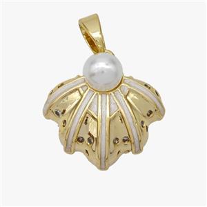 Copper Leaf Pendant White Enamel Gold Plated, approx 14-16mm [FD18546]