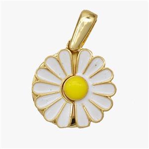 Copper Daisy Pendant White Enamel Flower Gold Plated, approx 16mm [FD18547]