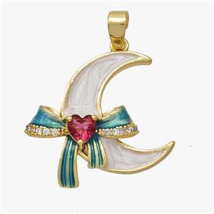 Copper Moon Pendant White Enamel Gold Plated, approx 18-20mm [FD18549]