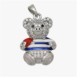 Copper Bear Pendant Pave Zirconia Enamel Platinum Plated, approx 15-20mm [FD18551]