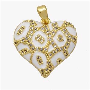 Copper Heart Pendant Micropave Zirconia White Enamel Gold Plated, approx 20mm [FD18553]