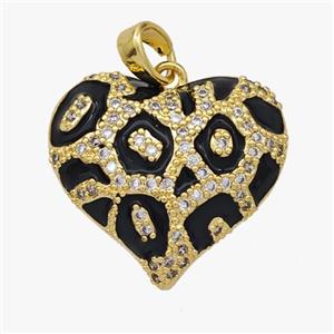Copper Heart Pendant Micropave Zirconia Black Enamel Gold Plated, approx 20mm [FD18554]