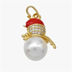 Christmas Snowman Copper Pendant Pave Zirconia Resin Red Enamel Gold Plated, approx 13-18mm [FD18556]