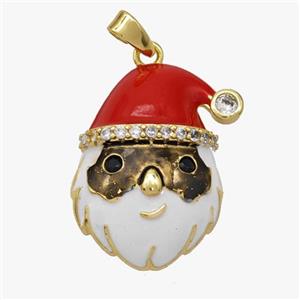 Santa Claus Copper Pendant Pave Zirconia Red White Enamel Gold Plated, approx 16-22mm [FD18558]
