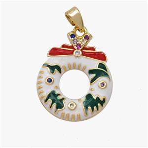 Christmas Wreath Copper Pendant White Enamel Gold Plated, approx 17-20mm [FD18559]