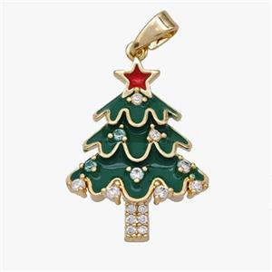 Christmas Tree Copper Pendant Pave Zirconia Green Enamel Gold Plated, approx 16-21mm [FD18560]