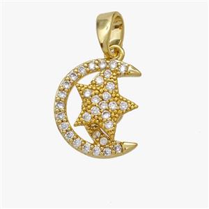 Copper Moon Star Pendant Pave Zirconia Gold Plated, approx 9mm, 11-13mm [FD18562]
