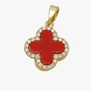 Copper Clover Pendant Pave Zirconia Shell Gold Plated, approx 13.5mm [FD18565]