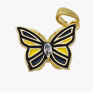 Copper Butterfly Pendant Black Yellow Enamel Gold Plated, approx 12-15mm [FD18567]