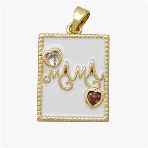 Copper MAMA Pendant Pave Zirconia White Enamel Rectangle Gold Plated, approx 15-19mm [FD18570]