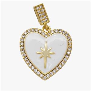 Copper Heart Pendant Pave Zirconia White Enamel Star Gold Plated, approx 18mm, 5-7mm [FD18573]