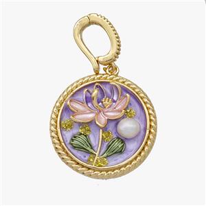 Copper Flower Pendant Pave Pearl Painted Gold Plated, approx 22mm, 8-11mm [FD18581]
