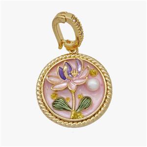 Copper Flower Pendant Pave Pearl Painted Gold Plated, approx 22mm, 8-11mm [FD18582]