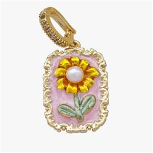 Copper Flower Pendant Pave Pearl Painted Gold Plated, approx 18-23mm, 8-11mm [FD18585]