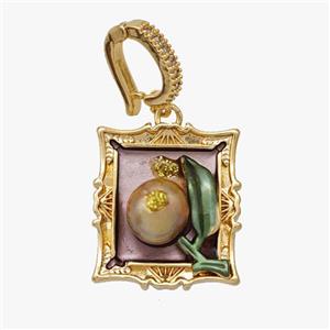 Copper Flower Pendant Pave Pearl Painted Gold Plated, approx 18-21mm, 8-11mm [FD18587]