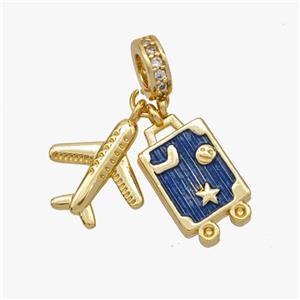 Copper Airplane Travel Box Pendant Painted Gold Plated, approx 10-17mm, 14-15mm, 8mm [FD18589]