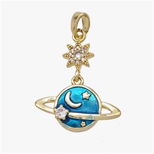 Copper Planet Star Pave Zirconia Pendant Painted Gold Plated, approx 7mm, 10-19mm [FD18590]