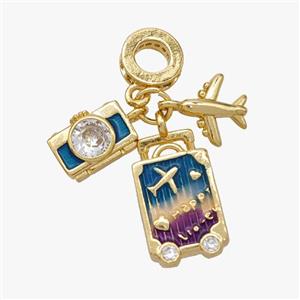 Copper Airplane Travel Box Camera Pendant Pave Zirconia Painted Gold Plated, approx 10-17mm, 8-10mm, 8mm [FD18591]