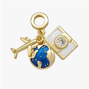 Copper Airplane Camera Earth Pendant Pave Zirconia Painted Gold Plated, approx 12mm, 10-12mm, 8mm [FD18592]