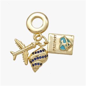 Copper Airplane Passport Spiral Shell Pendant Pave Zirconia Painted Gold Plated, approx 8-12mm, 12-14mm, 10mm [FD18593]