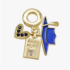 Copper Heart Passport And Graduation Cap Pendant Pave Zirconia Painted Gold Plated, approx 8mm, 10-12mm, 8-20mm, 10mm [FD18594]