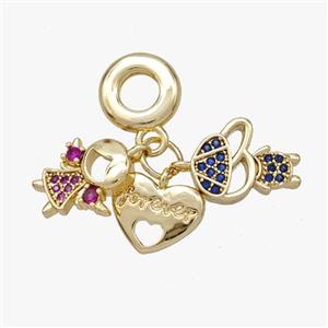 Copper Kids And Heart Pendant Pave Zirconia Gold Plated, approx 12mm, 11-13mm, 10mm [FD18596]