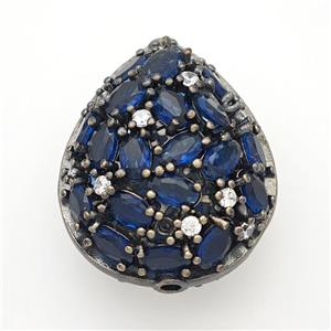 Copper Teardrop Beads Micropave Blue Crystal Glass Black Plated, approx 21-26mm [FD18598]