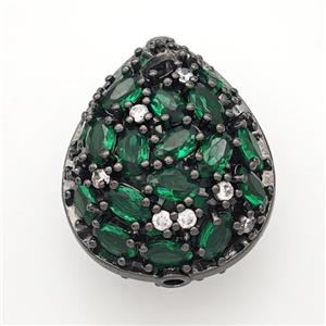 Copper Teardrop Beads Micropave Green Crystal Glass Black Plated, approx 21-26mm [FD18599]