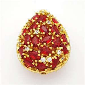 Copper Teardrop Beads Micropave Red Crystal Glass Gold Plated, approx 21-26mm [FD18600]