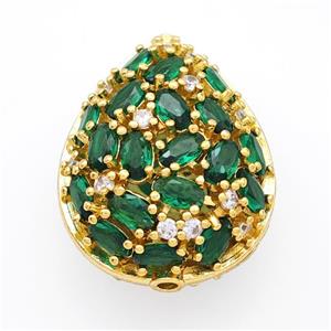 Copper Teardrop Beads Micropave Green Crystal Glass Gold Plated, approx 21-26mm [FD18602]