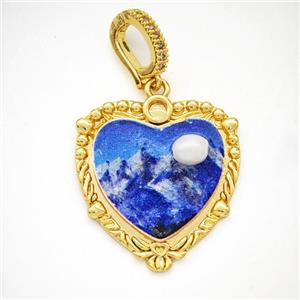 Picture Of Landscape Charms Copper Heart Pendant Pave Pearlized Resin Painted Gold Plated, approx 25-27mm, 8-12mm [FD18605]