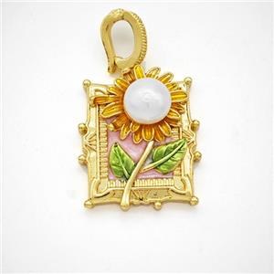 Copper Flower Pendant Pave Pearlized Resin Painted Gold Plated, approx 20-22mm, 8-12mm [FD18607]