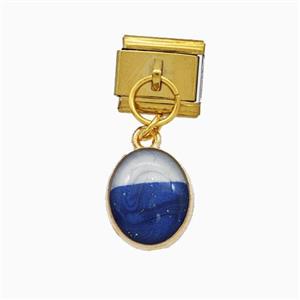Stainless Steel Element For Module Bracelet With Copper Oval Blue Painted Gold Plated, approx 10-12mm, 9-10mm [FD18612]